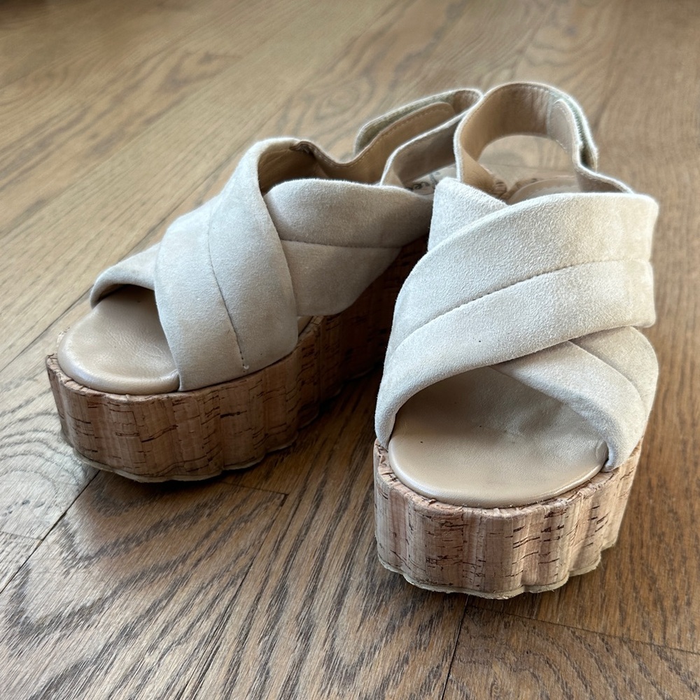 Free People Beige Suede Cork Platform Sandals